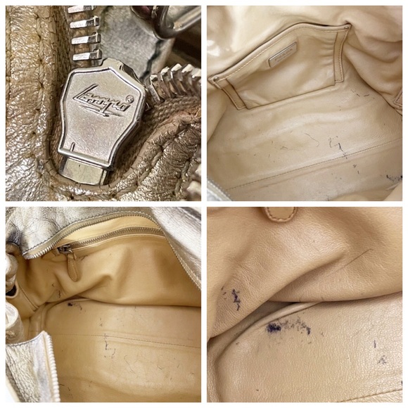 Prada distressed metallic gold nappa leather satchel bag triangle logo - Picture 9 of 11